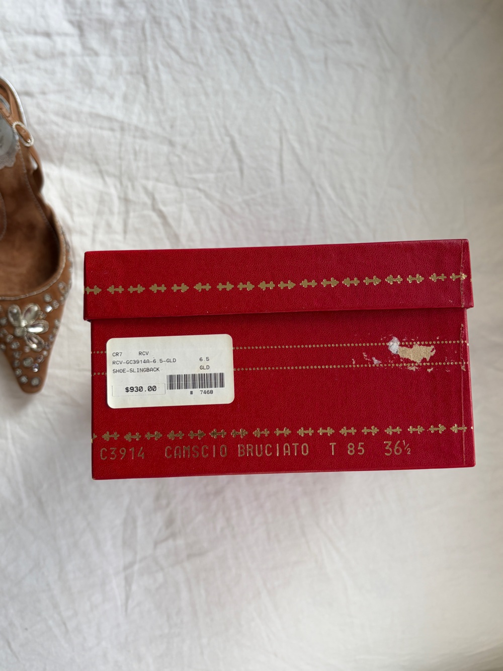 Vintage Rene Caovilla Crystal Rhinestone Suede Pointy Toe Heels Tan Silver - Picture 11 of 11